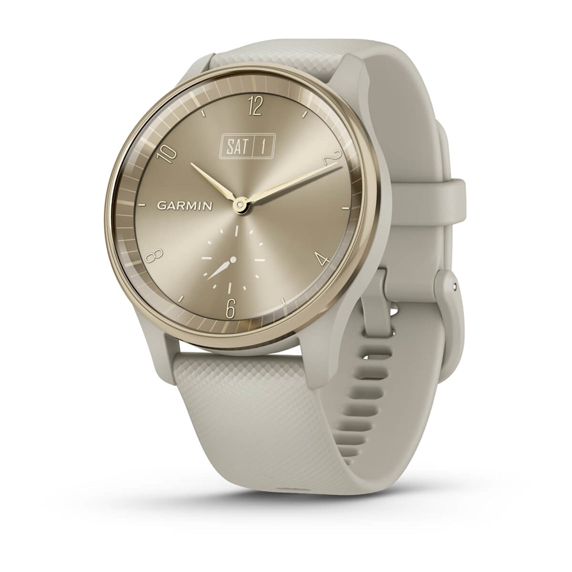 Garmin vívomove Trend Cream Gold Stainless Steel Bezel hybrid smartwatch at Houston Car Stereo