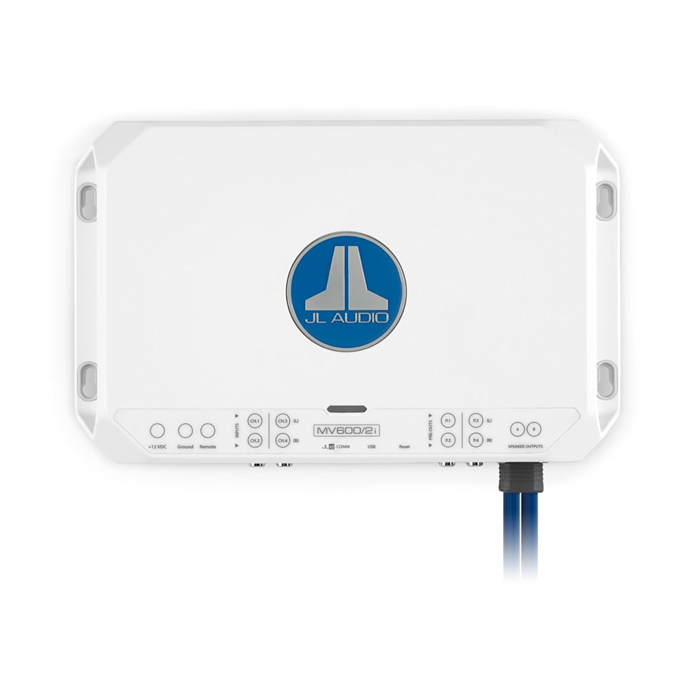 JL Audio MV600/2i marine amplifiers for powerful boat audio systems and clean sound output, waterproof marine audio upgrade available across the USA