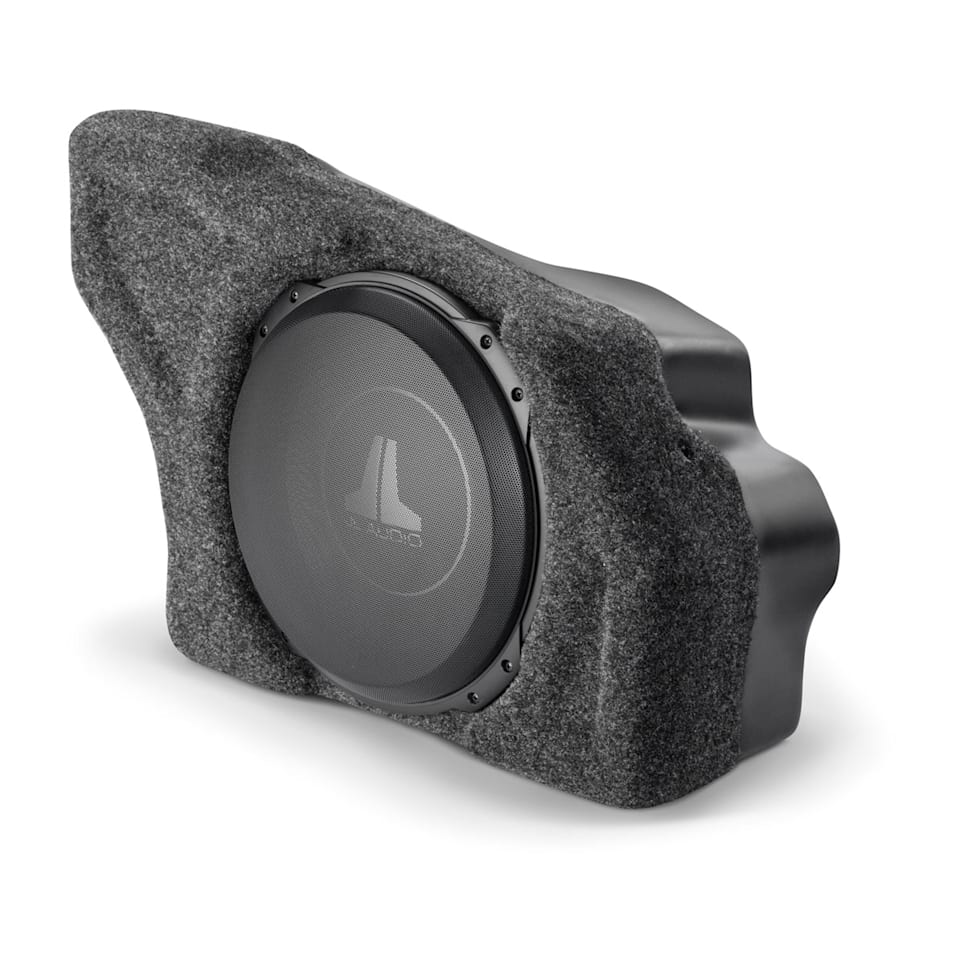 JL Audio Stealthbox custom-fit enclosed subwoofer for Ford Mustang Coupe at Houston Car Stereo