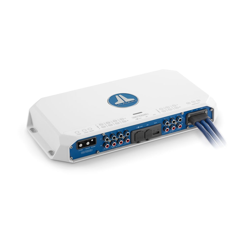 JL Audio MV700/5i marine amplifiers for powerful boat audio systems and clean sound output, waterproof marine audio upgrade available across the USA