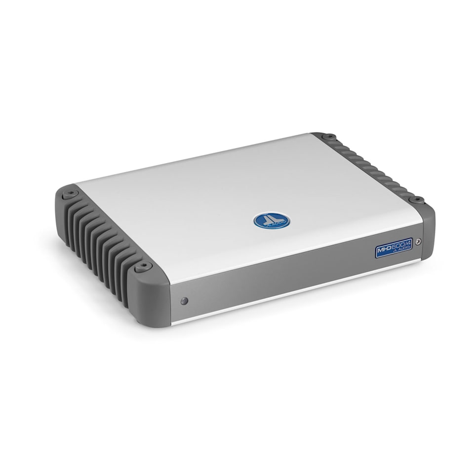 JL Audio MHD600/4 marine amplifiers for powerful boat audio systems and clean sound output, waterproof marine audio upgrade available across the USA