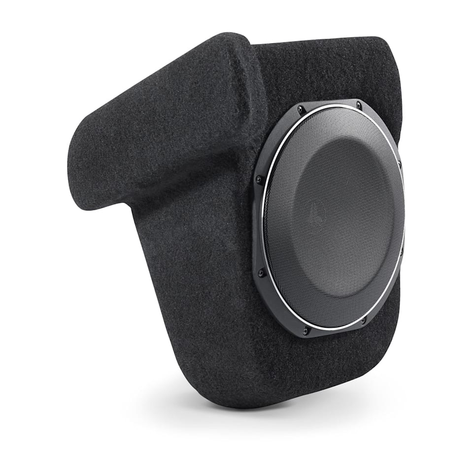 JL Audio Stealthbox custom-fit enclosed subwoofer for Tesla Model Y at Houston Car Stereo