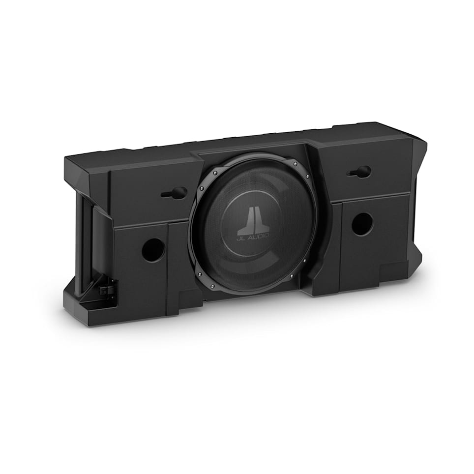 JL Audio Stealthbox custom-fit enclosed subwoofer for Jeep Wrangler at Houston Car Stereo