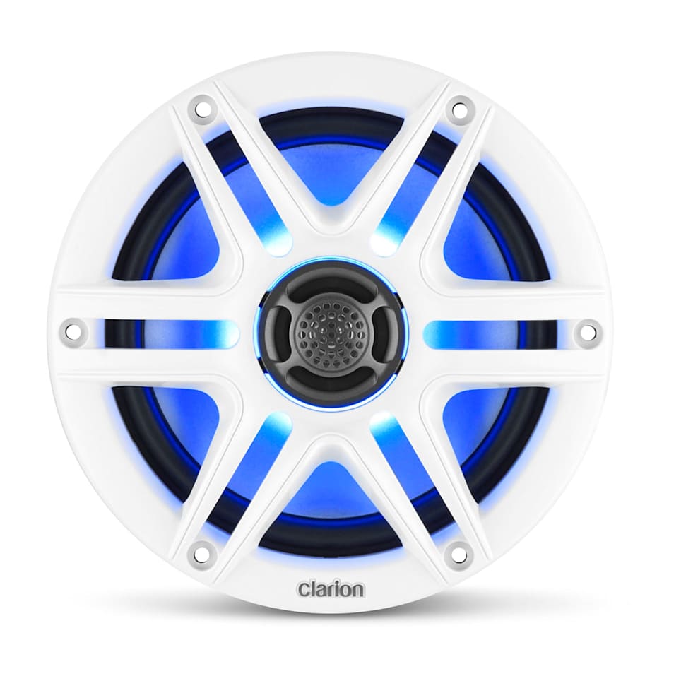 Clarion CMS-651RGB-SWB marine speakers for boats, pontoons, yachts and marine sound systems, waterproof marine audio upgrade available across the USA