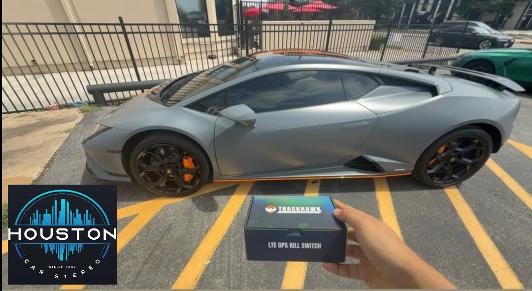 Trackhawk GPS kill switch installation on a Lamborghini Huracán Tecnica by Houston Car Stereo. Professional hidden vehicle security, GPS tracking, immobilizer, and anti-theft kill switch installation in Houston for exotic, luxury, performance cars, trucks, and SUVs throughout River Oaks, Uptown, Memorial, West University, Sugar Land, and the Houston area.