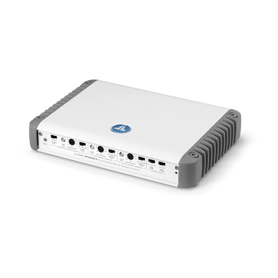 JL Audio MHD900/5 marine amplifiers for powerful boat audio systems and clean sound output, waterproof marine audio upgrade available across the USA