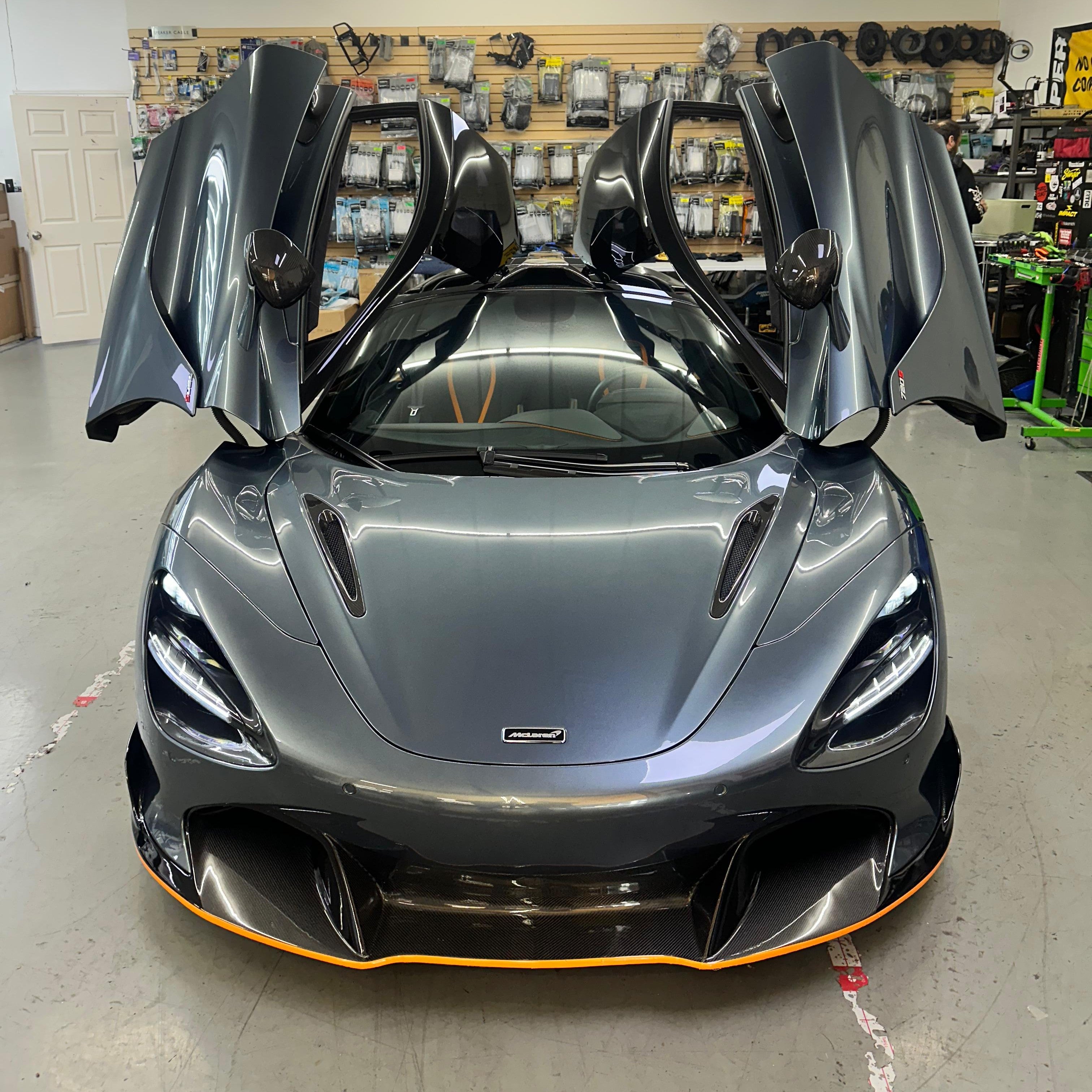 McLaren 750S  paint protection film installation in Houston by Houston Car Stereo. Premium PPF helps protect high-impact exterior surfaces from rock chips, scratches, road debris, and daily driving damage. Professional paint protection film and PPF installation for BMW, Porsche, Mercedes, Tesla, Lexus, Range Rover, and other luxury vehicles in Houston.