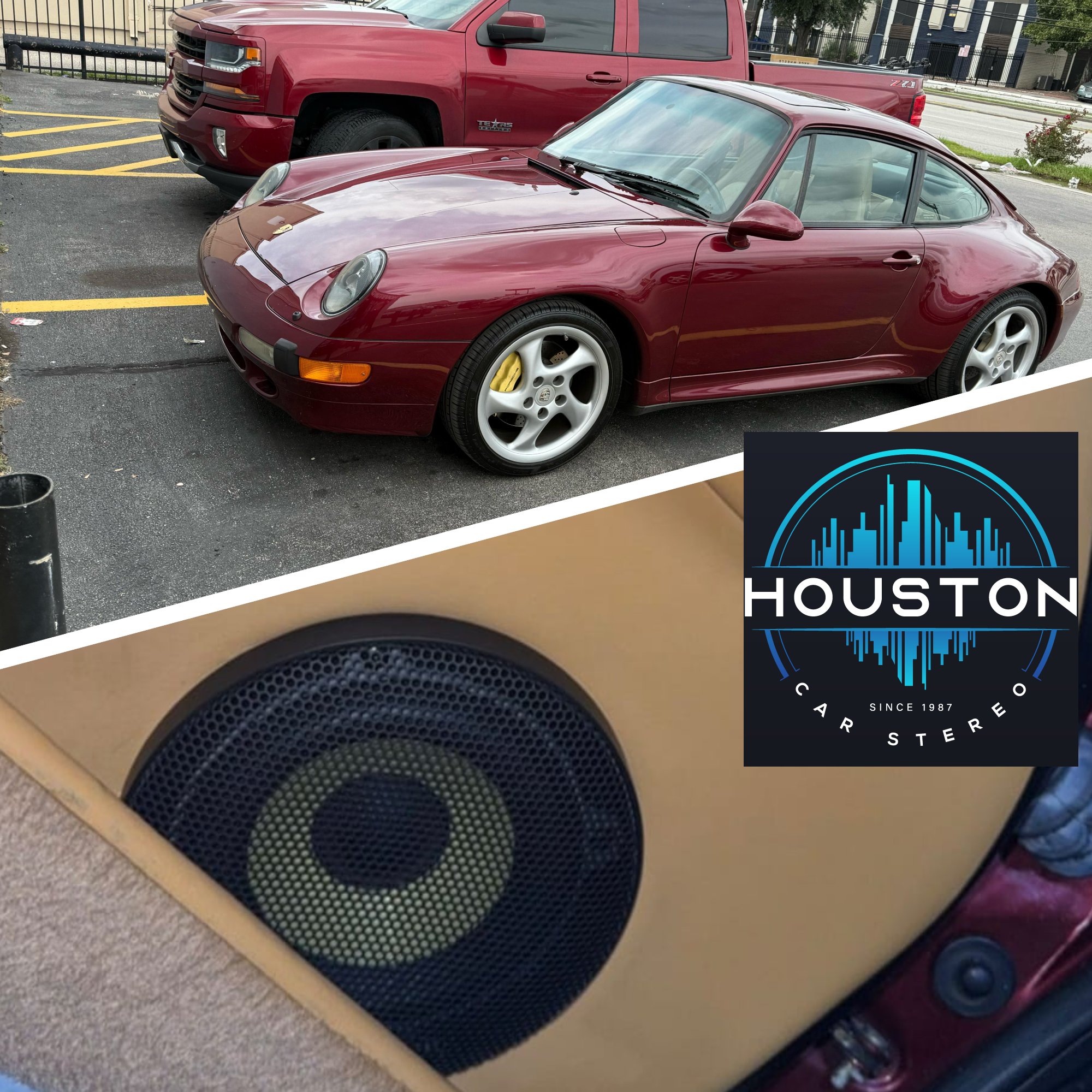 Porsche 993 premium car speaker installation completed at Houston Car Stereo in Houston, TX.  Porsche 993 premium speaker upgrade with clean factory-style car audio installation at Houston Car Stereo.