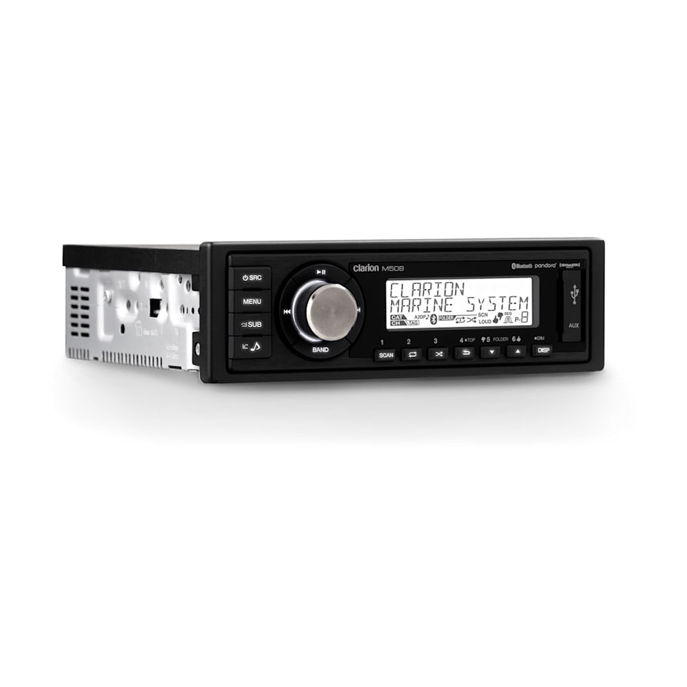 Clarion M508 marine stereos and source units for boat audio control and Bluetooth sound, waterproof marine audio upgrade available across the USA