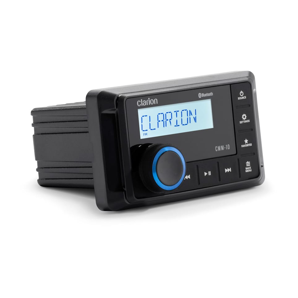 Clarion CMM-10i marine stereos and source units for boat audio control and Bluetooth sound, waterproof marine audio upgrade available across the USA