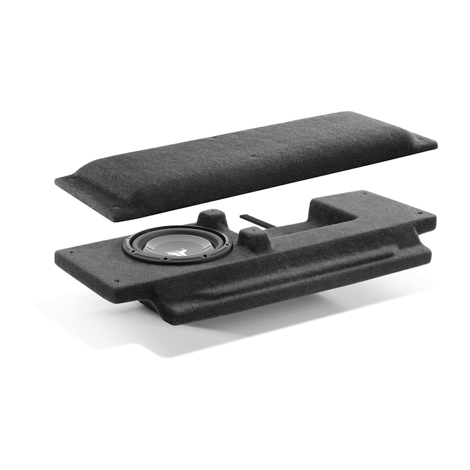 JL Audio Stealthbox custom-fit enclosed subwoofer for Jeep Wrangler at Houston Car Stereo